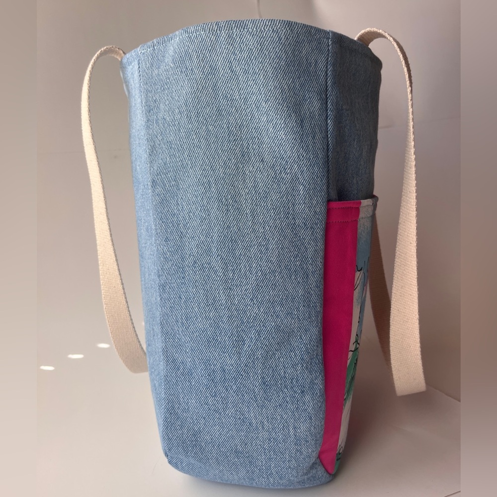 Denim Floral Tote Bag- Large - Picture 3 of 10